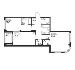 2-к квартира, вторичка, 83м2, 7/23 этаж