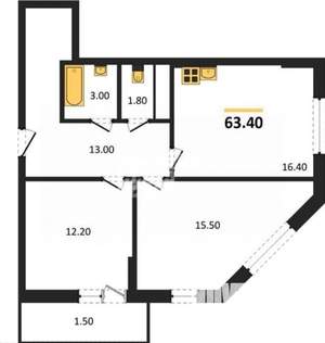 2-к квартира, вторичка, 63м2, 21/30 этаж