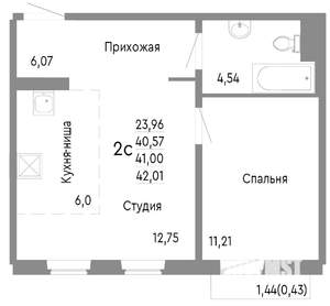 2-к квартира, строящийся дом, 41м2, 8/10 этаж