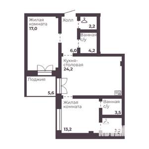 2-к квартира, вторичка, 74м2, 7/17 этаж