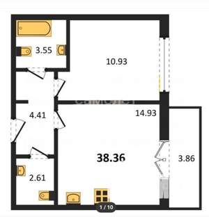 1-к квартира, сданный дом, 40м2, 7/17 этаж