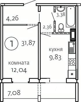 1-к квартира, строящийся дом, 32м2, 1/10 этаж
