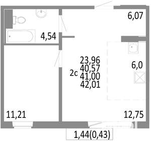 2-к квартира, строящийся дом, 41м2, 8/10 этаж