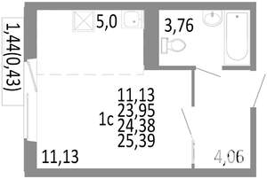 Студия квартира, строящийся дом, 24м2, 6/10 этаж