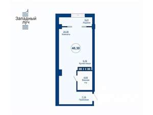 1-к квартира, вторичка, 46м2, 4/25 этаж