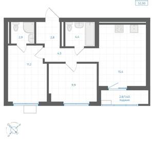 2-к квартира, вторичка, 52м2, 4/18 этаж