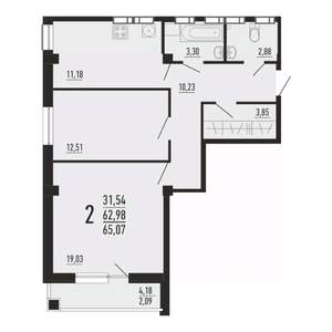 2-к квартира, вторичка, 65м2, 3/16 этаж