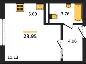 Студия квартира, вторичка, 24м2, 1/10 этаж