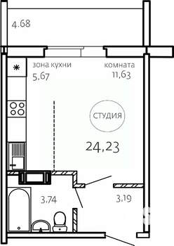 Студия квартира, строящийся дом, 24м2, 1/10 этаж