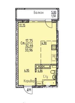 Студия квартира, вторичка, 32м2, 3/25 этаж
