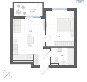 1-к квартира, вторичка, 39м2, 2/18 этаж