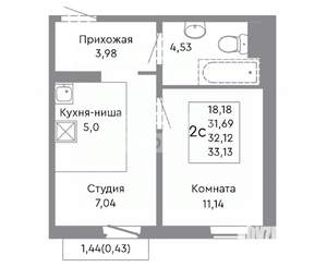 2-к квартира, вторичка, 32м2, 7/10 этаж