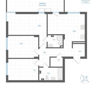 3-к квартира, вторичка, 91м2, 1/18 этаж
