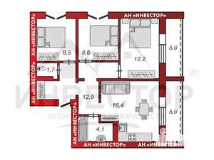 3-к квартира, вторичка, 74м2, 4/10 этаж