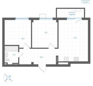 2-к квартира, вторичка, 63м2, 8/18 этаж