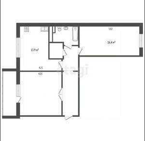 2-к квартира, вторичка, 65м2, 2/10 этаж