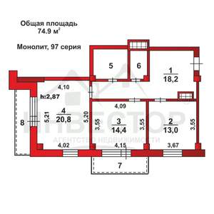 2-к квартира, вторичка, 75м2, 9/16 этаж