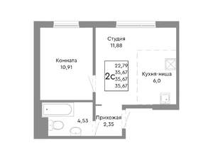 2-к квартира, вторичка, 36м2, 1/10 этаж