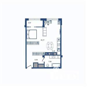 1-к квартира, вторичка, 56м2, 6/23 этаж