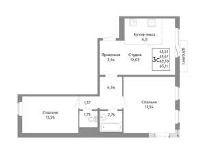 3-к квартира, вторичка, 62м2, 8/10 этаж