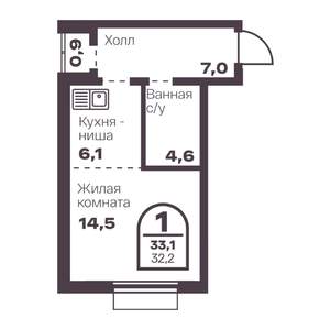 1-к квартира, вторичка, 32м2, 12/24 этаж