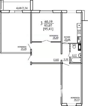 3-к квартира, строящийся дом, 93м2, 10/10 этаж