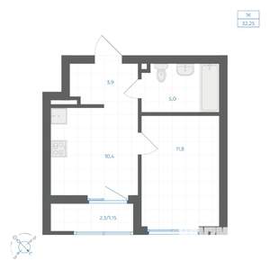 1-к квартира, вторичка, 32м2, 6/11 этаж