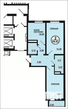 2-к квартира, вторичка, 58м2, 9/16 этаж