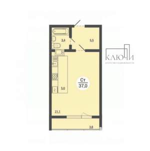 Студия квартира, вторичка, 37м2, 3/25 этаж