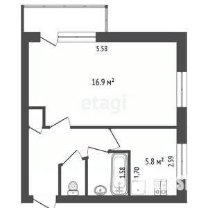 1-к квартира, вторичка, 31м2, 4/5 этаж