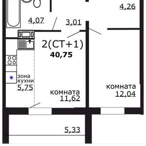 2-к квартира, вторичка, 41м2, 3/18 этаж