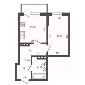 1-к квартира, вторичка, 52м2, 14/21 этаж