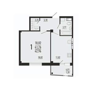 1-к квартира, вторичка, 43м2, 6/16 этаж
