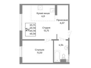 2-к квартира, строящийся дом, 40м2, 1/10 этаж