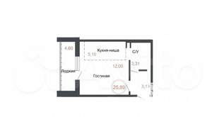 Студия квартира, вторичка, 26м2, 4/17 этаж