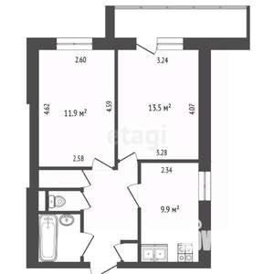 2-к квартира, вторичка, 47м2, 3/9 этаж