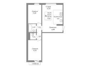 3-к квартира, строящийся дом, 56м2, 10/10 этаж