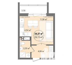 1-к квартира, вторичка, 28м2, 6/13 этаж