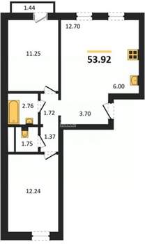 2-к квартира, вторичка, 54м2, 1/10 этаж