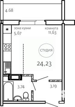 Студия квартира, строящийся дом, 24м2, 1/10 этаж