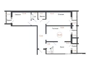 3-к квартира, вторичка, 84м2, 11/16 этаж