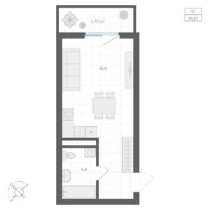 Студия квартира, вторичка, 30м2, 3/10 этаж