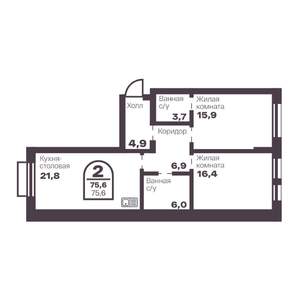 2-к квартира, вторичка, 76м2, 1/24 этаж
