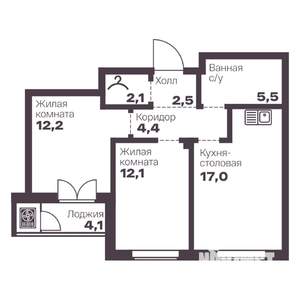 2-к квартира, вторичка, 56м2, 7/9 этаж