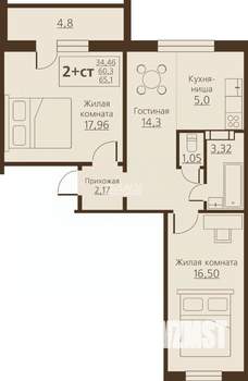 2-к квартира, вторичка, 65м2, 6/10 этаж