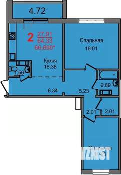 2-к квартира, строящийся дом, 64м2, 8/10 этаж