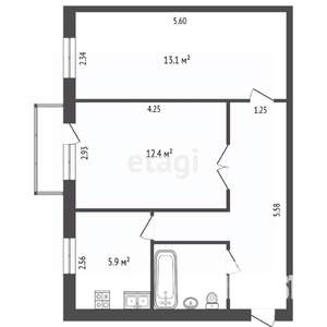 2-к квартира, вторичка, 43м2, 4/5 этаж