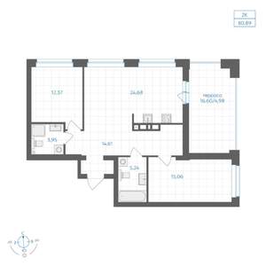 2-к квартира, вторичка, 81м2, 22/30 этаж