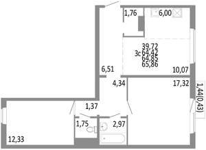 3-к квартира, строящийся дом, 65м2, 5/10 этаж