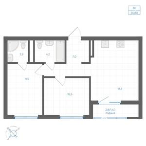 2-к квартира, вторичка, 56м2, 9/10 этаж
